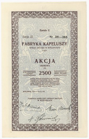 Myślenice Hat Factory, Em.C, Ser.III, 5x 500 mkp 1923