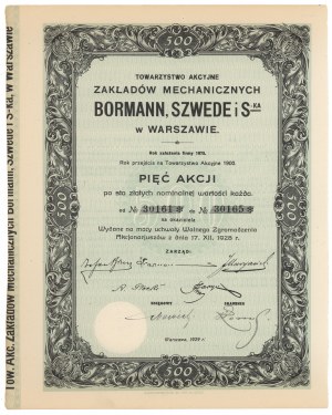 Towarzystwo Akc. Zakładów Mechanicznych BORMANN, SZWEDE i S-ka, 5x 100 zl 1929