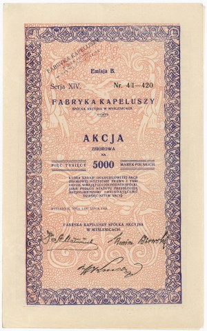 Myślenice Hat Factory, Em.B, Ser.XIV, 10x 500 mkp 1922