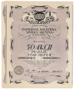 Papiernia SOCZEWKA Sp. Akc. in Warschau, Em.2, 50x 20 zł 1928