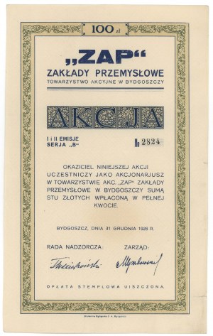 ZAP Zakłady Przemysłowe w Bydgoszczy, Em.1-2, Ser.B, 100 zloty 1928 - bearer