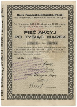 Französisch-Belgisch-Polnische Bank, Em.6, 5x 1.000 mk 1923