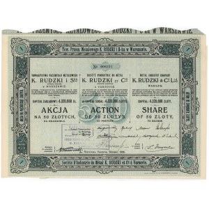 Towarzystwo Przemysłu Metalowego K. RUDZKI i Ska, 50 zł 1926 - niebieska