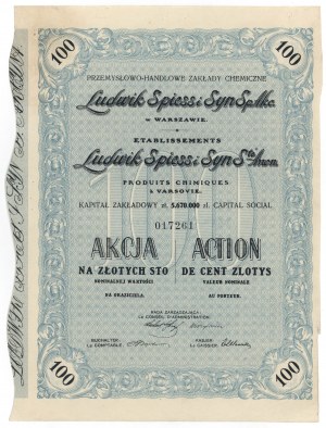 Przemysłowo-Handlowe Zakłady Chemiczne LUDWIK SPIESS i SYN, 100 zl 1929