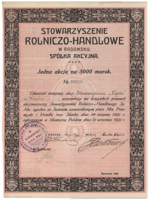 Association agricole et commerciale de Radomsko, 5 000 mkp 1922 - personnalisé