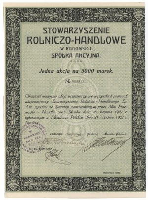 Association agricole et commerciale de Radomsko, 5 000 MKP 1922 - au porteur