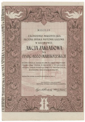 Zachodnio-Małopolska Akc. Sp. Naftowa i Gazowa, 1.000 mkp 1923