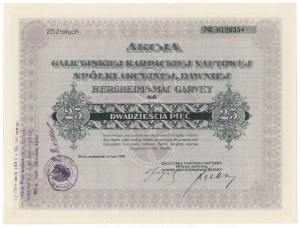 Galizische Karpacka Nafta Sp. Akc. ehemals Bergheim & Mac Garvey, 25 Zloty 1926