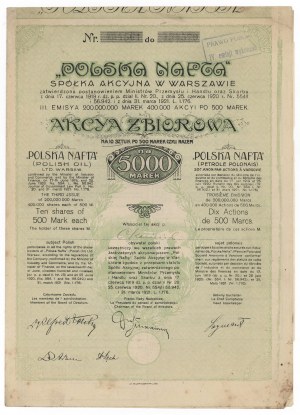POLSKA NAFTA Sp. Akc., Em.3, 10x 500 mkp - registriert/Empfänger