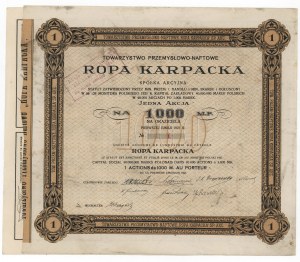 Towarzystwo Przemysłowo-Naftowe ROPA KARPACKA, Em.1, 1.000 zł 1921 - numer 1