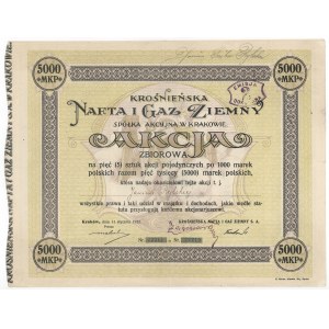 Krośnieńska Nafta i Gaz Ziemny, 5x 1.000 mkp 1922 - imienna