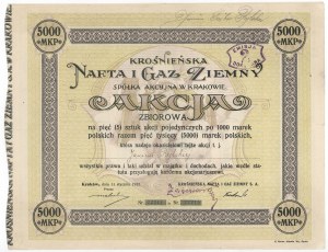 Krośnieńska Nafta i Gaz Ziemny, 5x 1.000 mkp 1922 - imienna