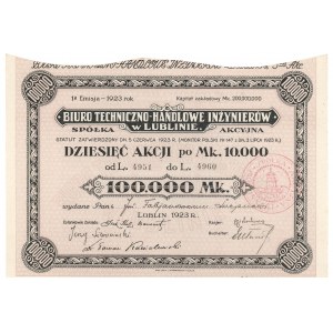 Biuro Techniczno-Handlowe Inżynierów w Lublinie, Em.1, 10x 10.000 mk 1923 - imienna