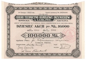 Technical and Commercial Bureau of Engineers in Lublin, Em.1, 10x 10,000 mk 1923 - registered