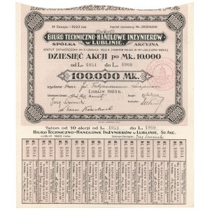 Biuro Techniczno-Handlowe Inżynierów w Lublinie, Em.1, 10x 10.000 mk 1923 - imienna