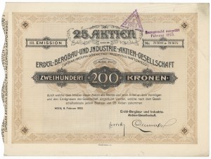Akc. of Mining and Petroleum Industry, Em.3, 200 kr 1922