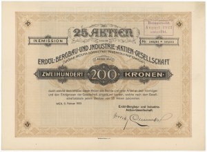 Akc. de l'industrie minière et pétrolière, Em.4, 200 kr 1923