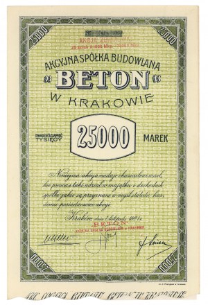 BETON Akc. Sp. Budowlana in Krakau, 25.000 mkp 11.1921