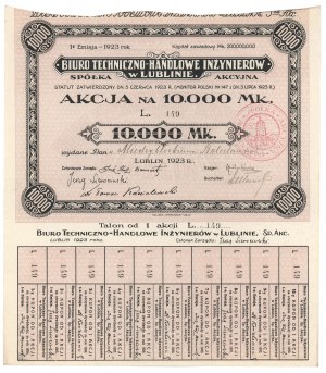 Technical and Commercial Bureau of Engineers in Lublin, Em.1, 10,000 mk 1923 - named