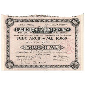 Biuro Techniczno-Handlowe Inżynierów w Lublinie, Em.1, 5x 10.000 mk 1923 - imienna
