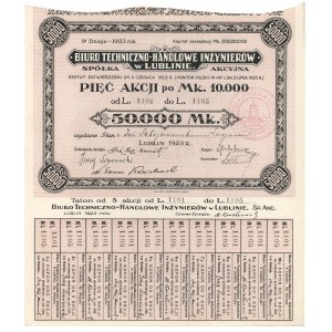 Biuro Techniczno-Handlowe Inżynierów w Lublinie, Em.1, 5x 10.000 mk 1923 - imienna