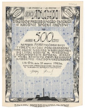 Usine de filature et de tissage de Krosno, Em.4, 100x 500 mkp 1923
