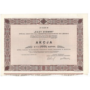 Spółka Akc. dla Przemysłu Naftowego GAZY ZIEMNE , 100 zł 1931
