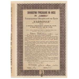 VARSOVIE Compagnie d'assurance, certificat provisoire 250 mkp 1920