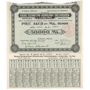 Biuro Techniczno-Handlowe Inżynierów w Lublinie, Em.1, 5x 10.000 mk 1923 - na okaziciela
