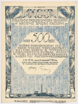 Spinnerei und Weberei Krosno, Em.1, 500 mkp 1921 - hellblau