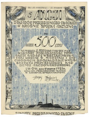 Usine de filature et de tissage de Krosno, Em.1, 5x 500 mkp 1921