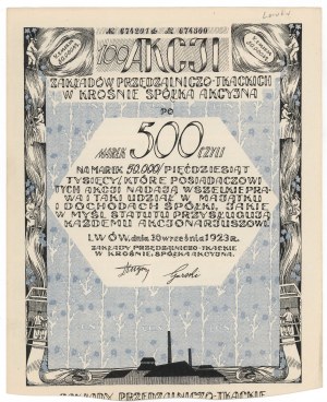 Usine de filature et de tissage de Krosno, Em.5, 100x 500 mkp 1923