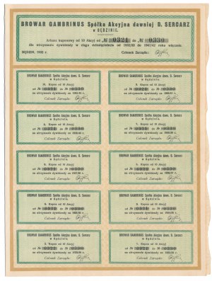 Brasserie GAMBRINUS anciennement D. SERCARZ à Bedzin, 10x 500 zl 1932