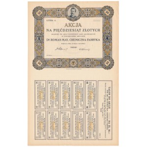 Dr. ROMAN MAY, Chemiczna Fabryka, 50 zł 1927 - blankiet bez numeru