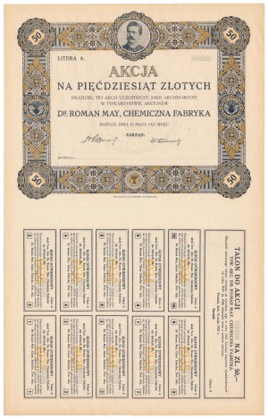 Dr. ROMAN MAY, Usine chimique, 50 zl 1927 - vierge sans numéro
