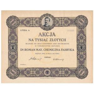 ROMAN MAY, usine chimique, 1 000 PLN 1927 - vierge sans numéro