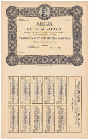 ROMAN MAY, usine chimique, 1 000 PLN 1927 - vierge sans numéro