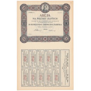 Dr. ROMAN MAY, Chemiczna Fabryka, 500 zł 1927 - blankiet bez numeru