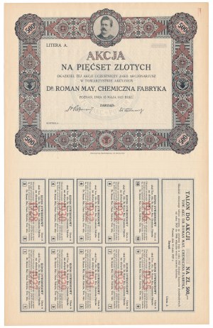 Dr. ROMAN MAY, Usine chimique, 500 zl 1927 - vierge sans numéro