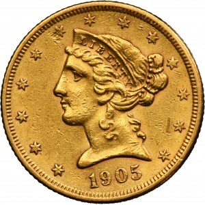 USA, 5 Dollars Philadelphia 1905 - Liberty Head