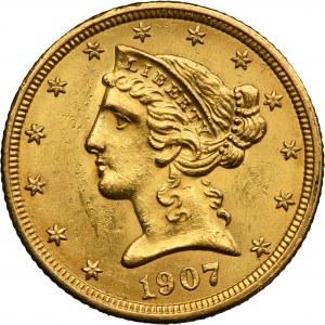 USA, 5 Dollars Philadelphia 1907 - Liberty Head