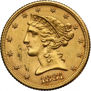 USA, 5 Dollars Philadelphia 1881 - Liberty Head