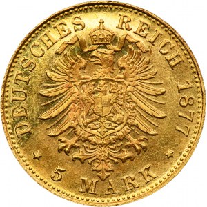 Germany, Saxony, Albert, 5 Mark Muldenhütten 1877 E