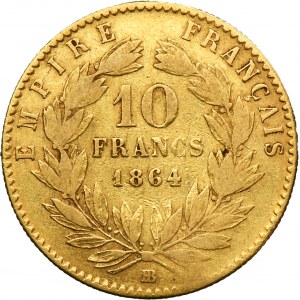 France, Napoleon III, 10 Francs Strasbourg 1864 BB