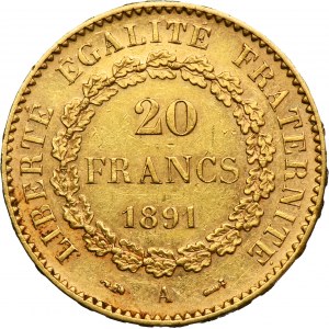 France, Third Republic, 20 Francs Paris 1891 A