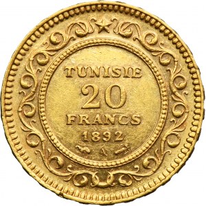 Tunisia, French Protectorate, 20 Francs Paris 1892 A