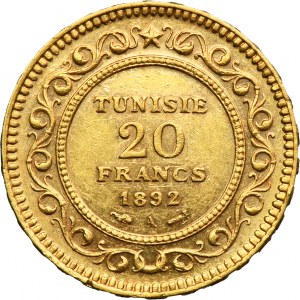 Tunisia, French Protectorate, 20 Francs Paris 1892 A