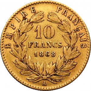 France, Napoleon III, 10 Francs Paris 1868 A