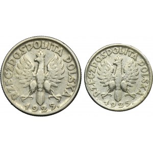 Zestaw, II RP, Kobieta i kłosy, 1 i 2 złote Londyn 1925 (2 szt.)