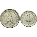 Set, Second Republic, Woman and ears, 1 and 2 gold London 1925 (2 pieces).